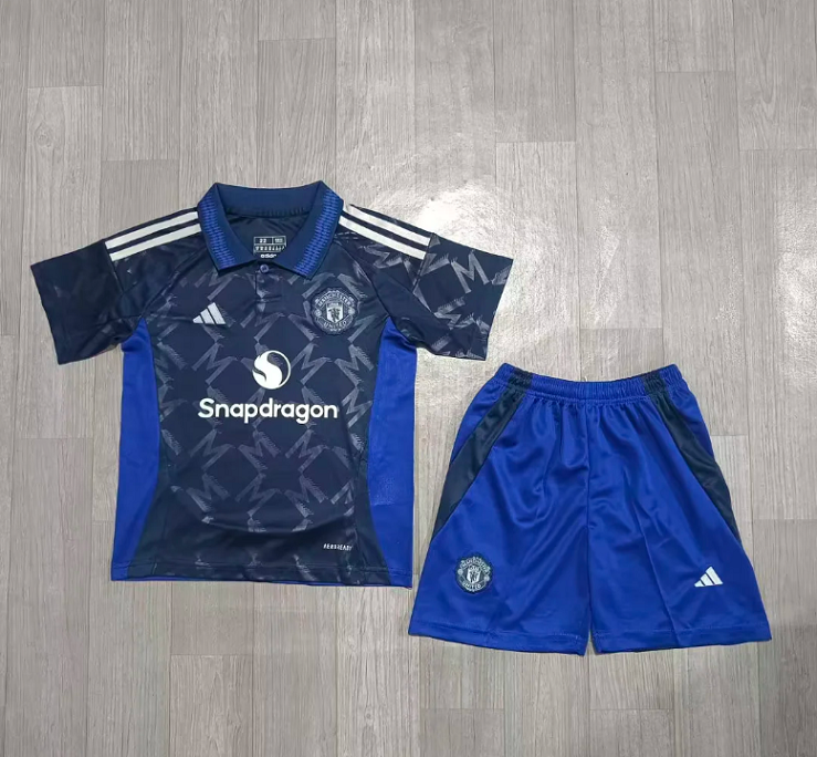 Kids-Manchester Utd 24/25 Away Dark Blue Leaked Soccer Jersey